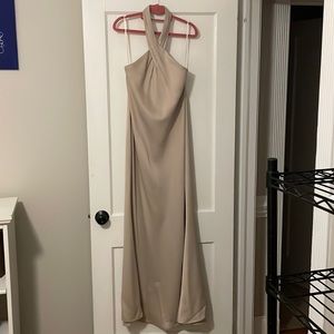 BHLDN champagne twist halter satin gown